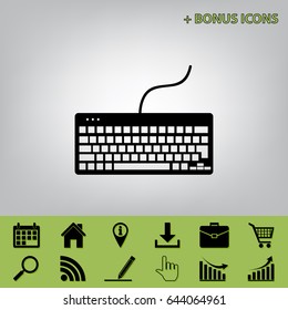 Keyboard simple sign. Vector. Black icon at gray background with bonus icons at celery ones