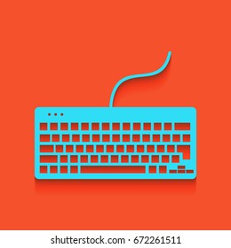 Keyboard simple sign. Vector. Blue icon with soft shadow putted down on flamingo background.