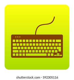 Keyboard simple sign. Vector. Brown icon at green-yellow gradient square with rounded corners on white background. Isolated.