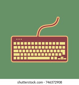 Keyboard simple sign. Vector. Cordovan icon and mellow apricot halo with light khaki filled space at russian green background.