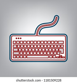 Keyboard simple sign. Vector. Dark red, transparent and midnight green stroke of white icon at grayish background.