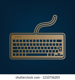 Keyboard simple sign. Vector. Golden icon and border at dark cyan background.