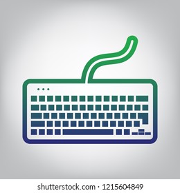 Keyboard simple sign. Vector. Green to blue gradient contour icon at grayish background with light in center.