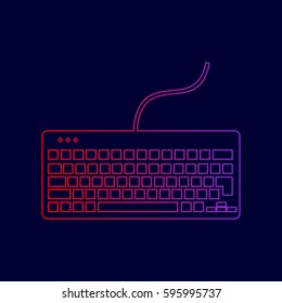 Keyboard simple sign. Vector. Line icon with gradient from red to violet colors on dark blue background.