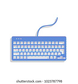 Keyboard simple sign. Vector. Neon blue icon with cyclamen polka dots pattern with light gray shadow on white background. Isolated.