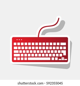 Keyboard simple sign. Vector. New year reddish icon with outside stroke and gray shadow on light gray background.