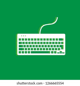 Keyboard simple sign. Vector. White flat icon with yellow striped shadow at green background.