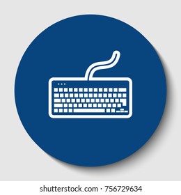 Keyboard simple sign. Vector. White contour icon in dark cerulean circle at white background. Isolated.