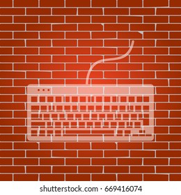 Keyboard simple sign. Vector. Whitish icon on brick wall as background.