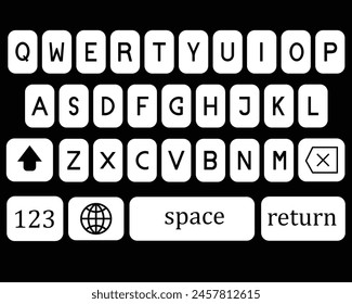 Keyboard of smartphone alphabet buttons on black background chat alphabet. EPS 10