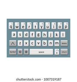 Keyboard of smartphone, alphabet buttons. Vector isolated realistic illustration.