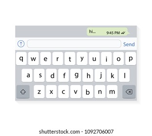 Keyboard of smartphone, alphabet buttons. Vector isolated realistic flat illustration. English keyboard. QWERTY layout, keypad mockup for tablet or other mobile device