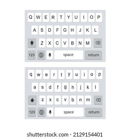 Keyboard for smartphone isolated on white background. Screen smartphone keyboard. Mobile phone alphabet. Vector stock