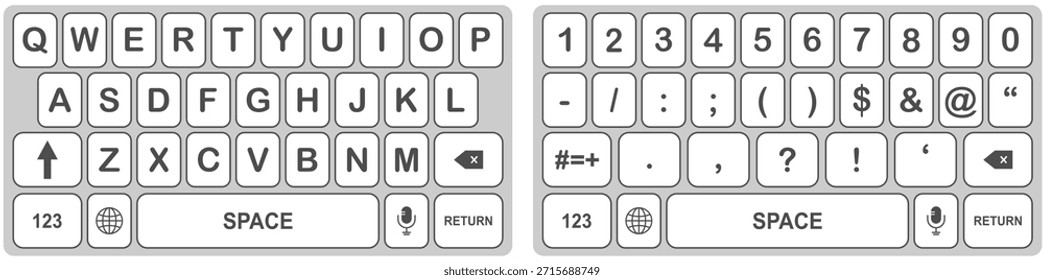 Teclado para smartphone isolado em fundo branco. Teclado de smartphone de tela.