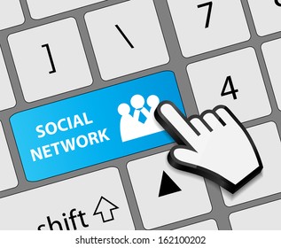 Keyboard Social network button with mouse hand cursor vector illustration