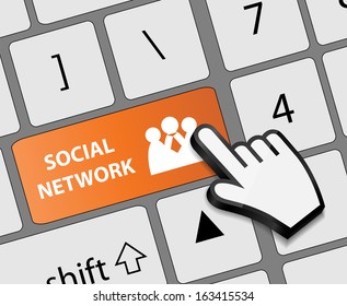 Keyboard Social network button with mouse hand cursor vector illustration