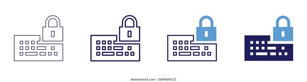 Keyboard sound dampening icon in 4 different styles. Thin Line, Line, Bold Line, Duotone. Duotone style. Editable stroke.