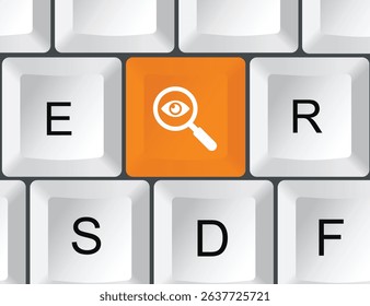 Keyboard with spy and magnifier glass. vector illustration