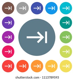 Keyboard tab flat white icons on round color backgrounds. 17 background color variations are included.