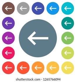Keyboard tab flat white icons on round color backgrounds. 17 background color variations are included.