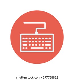 Keyboard thin line icon for web and mobile minimalistic flat design. Vector white icon inside the red circle.