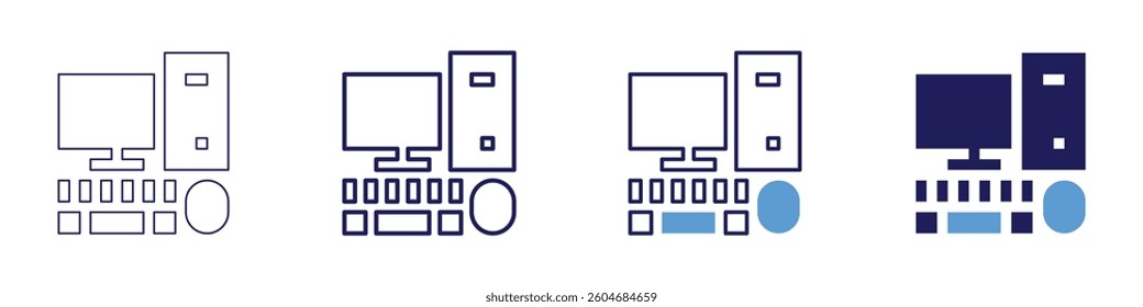 Keyboard for typing icon in 4 different styles. Thin Line, Line, Bold Line, Duotone. Duotone style. Editable stroke.