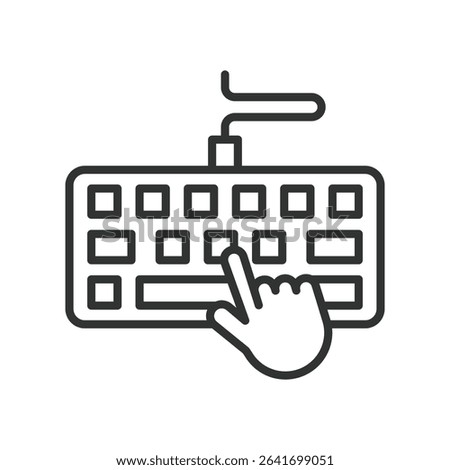 Keyboard typing, icon in line design. Keyboards typing, computer keyboard, type hands, typing, type, input, digital keyboard on white background vector. Keyboard typing, editable stroke icon