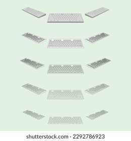 keyboard vector illustration.
a set of colored and line art. from the tilt angle along with the front view.