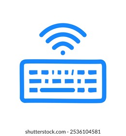 Tastatur und Wi-Fi-Symbol. Flacher Designstil. Symbol für die Wireless-Computertastatur. Vektorgrafik.