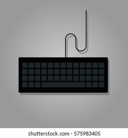 keyboard with wire cable. Flat vector illustration. 