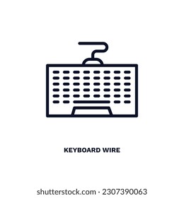 icono del cable de teclado. Icono de cable de teclado de línea delgada de la colección de hardware y equipo. Vector de contorno aislado en fondo blanco. El símbolo de teclado modificable se puede usar en la web y en el móvil