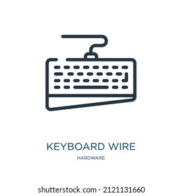 icono de la línea delgada del cable del teclado. equipo, tecnología, iconos lineales del concepto de hardware, signo de contorno aislado. Elemento de símbolo de ilustración vectorial para diseño web y aplicaciones.