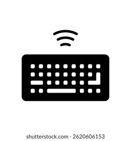Keyboard Wireless Vector for Smart Typing Devices. Tech accessory illustration for desktop and gadgets. Glyph Icon