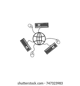 keyboards connect earth concept technology and communication icon. Simple line games icon. Can be used as web element, playing design icon on white background