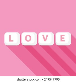 keybord love button on pink vector icon flat design with long shadow