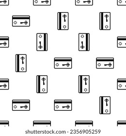 Keycard Icon Seamless Pattern, Similar To Credit Card Size This Card Has Digital Pattern To Open Or Lock Door Mechanism Used In Hotel Vector Art Illustration