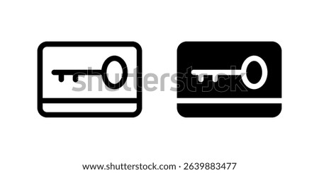 Keycard Icon Set. A black icon of a keycard, representing room access or security in hotels.
