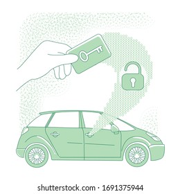 Keycard thin line concept vector illustration. Person opening car with electronic key 2D cartoon character for web design. Vehicle keyless lock system technology, security creative idea