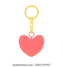 Keychain heart from 90s. Y2k heart key pendant. Cute key holder accessory for girls. Flat cartoon vector illustration isolated on a white background.