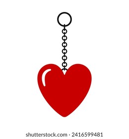 Keychain heart icon. Colored silhouette. Vertical front view. Vector simple flat graphic illustration. Isolated object on a white background. Isolate.