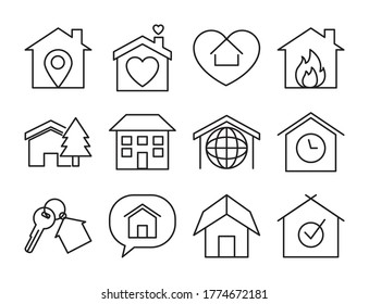 keychain and houses icon set over white background, line style, vector illustration