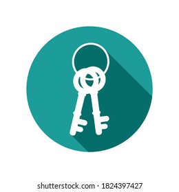A keychain icon with a long shadow. Flat design style. Round icon vector