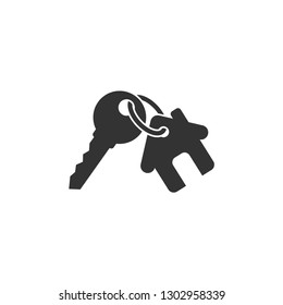 Keychain with key ring and a pendant house locket. Key chain with house locket vector icon.
