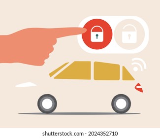 Keychain Lock Car. Flat Vector Stock Illustration. Modern Lock, Auto Unlocking. Opening The Car Using A Key Fob. Smart Lock. Isolated Illustration