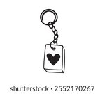 Keychain with love heart hand drawn doodle symbol, outline drawing keychain heart. Vector illustration