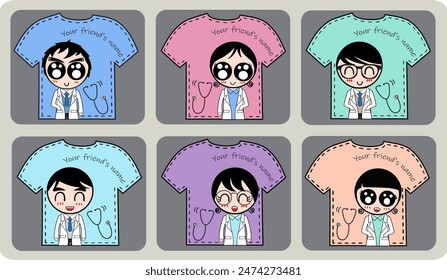 Llavero y diseño de imán, Plantilla de regalo, Vector de diseño de recuerdos, personaje de dibujos animados niño y niña es los doctores en la camisa, Corte archivo Cricut, silueta 