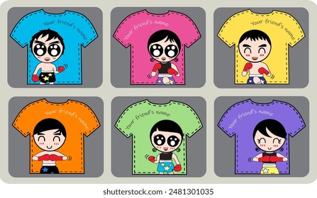 Llavero y diseño de imán, Plantilla de regalo, Vector de diseño de recuerdo, personaje de dibujos animados niño y niña son boxer en la camisa, Corte archivo Cricut, silueta 