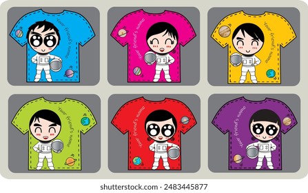 Keychain and magnet design, gift template, souvenir design vector, cartoon character boy and girl are astronaut on shirt, Cut File Cricut, Silhouette 