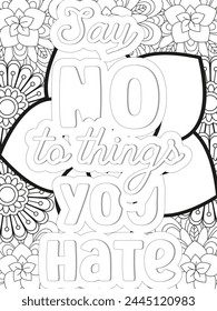 Keychain Quotes Flower Coloring Page Beautiful black and white illustration for adult coloring book