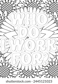 Keychain Quotes Flower Coloring Page Beautiful black and white illustration for adult coloring book